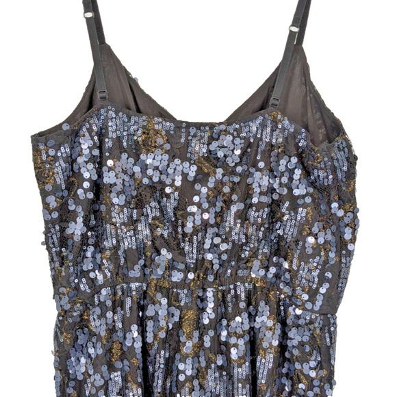 EXPRESS Dark Fairy Sequined Dress SMALL Black Spaghetti Straps Grunge - Picture 11 of 13